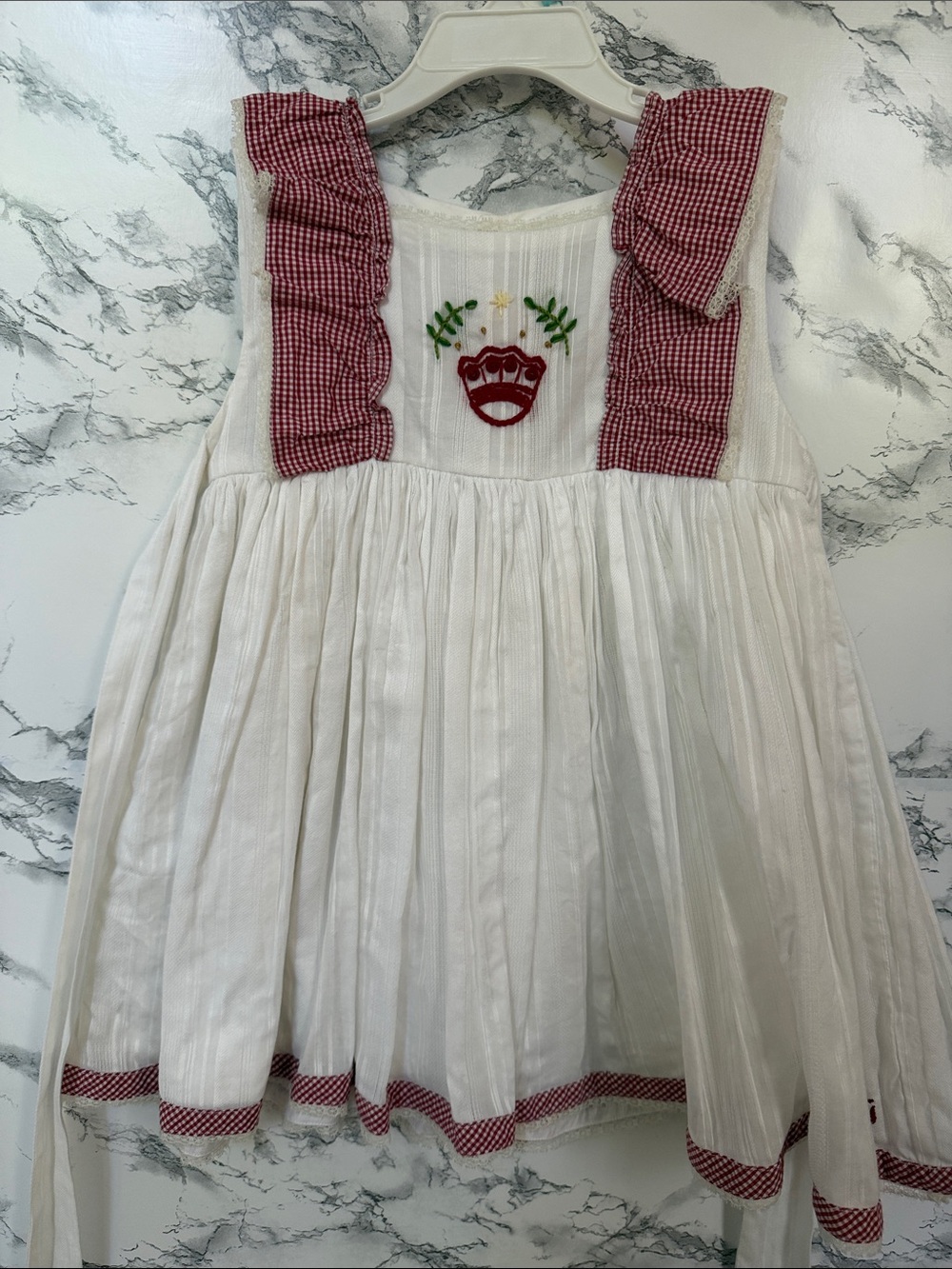 Well Dressed Wolf White Dress with Red Gingham Ruffle Accents
